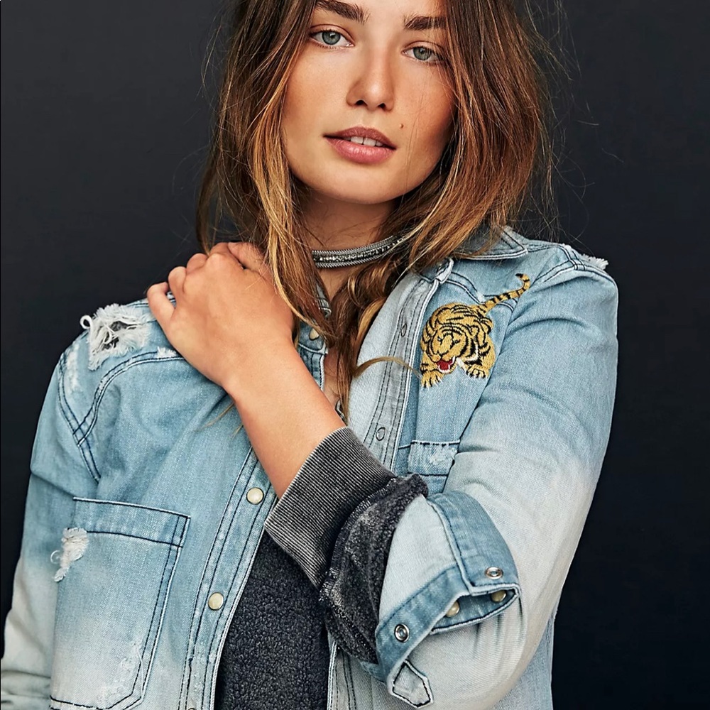 Free People Denim embroidered Shirt/Jacket